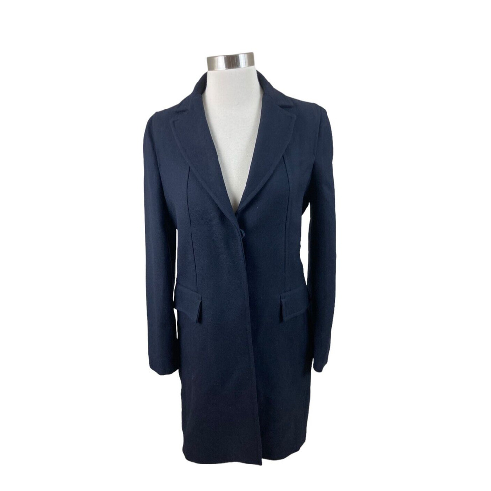 MALENE BIRGER Navy Blue Snap Front Long Wool Coat Size 38 Quiet Luxury Classic